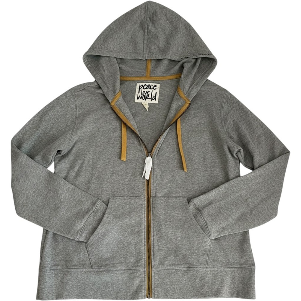 Peace Love World Hoodie Sz M Gray Full Zip I AM HAPPINESS Alina Villasante QVC